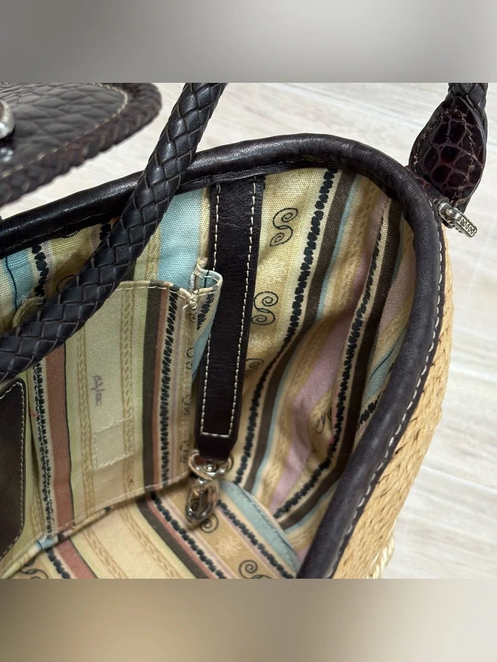 VTG Brighton Tan Woven Rafia / Leather Hobo Shoulder Bag